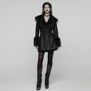 Women's Gothic Buckle Strap Turn-down Plush Collar Coat