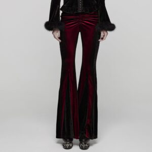 Women's Gothic Contrast Color Drawstring Velvet Flared Pants Red