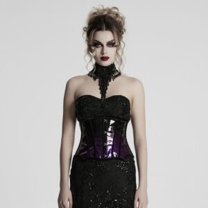 Women's Gothic Contrast Color Patent Leather Underbust Corset Purple