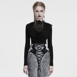 Women's Gothic Cowl Neck Lace Splice Shirt