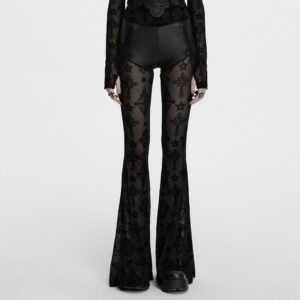 Women's Gothic Cross Flocking Mesh Flared Pants