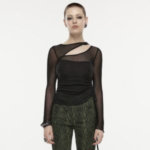 Women's Gothic Cutout Drawstring Mesh Shirt
