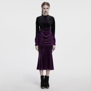 Women's Gothic Drawstring Gradient Velvet Prom Dress
