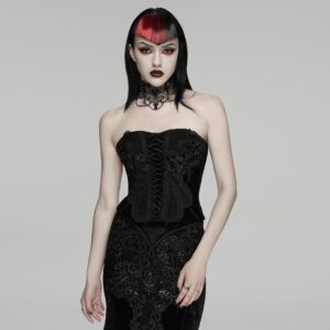 Women's Gothic Embroidered Floral Lace-up Bustier