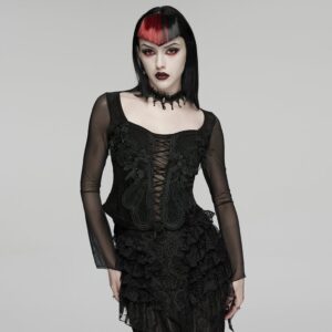 Women's Gothic Embroidered Lace-up Long Sleeved Top