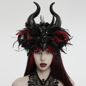 Women's Gothic Feather Beaded Horned Headwear