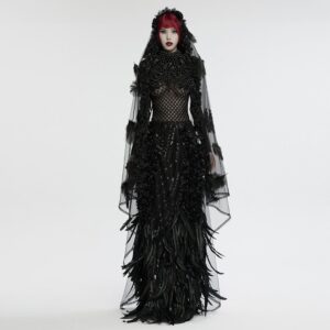 Women's Gothic Feather Splice Floral Mesh Veil