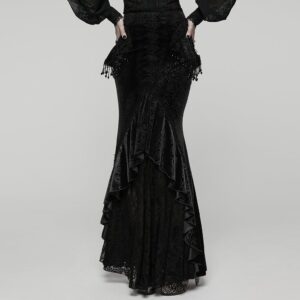 Women's Gothic Floral Beaded Irregular Hem Fishtail Skirt Black