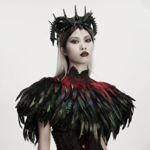 Women's Gothic Floral Crochet Feather Cape Black-Red