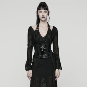 Women's Gothic Floral Crochet Lace-up Faux Leather Girdle