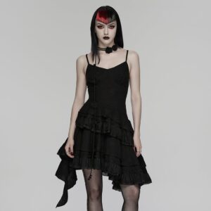 Women's Gothic Floral Embroidered Asymmetric Slip Dress