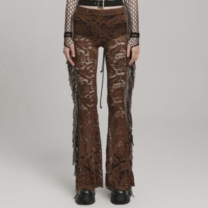 Women's Gothic Lace Tassels Flared Pants Coffee