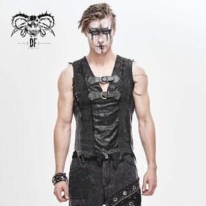 Men's Goth Festival V-neck Ripped Buckle Straps Vests