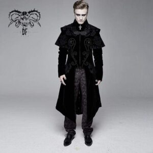 Men's Goth Stand Collar Front Zip Long Jacket