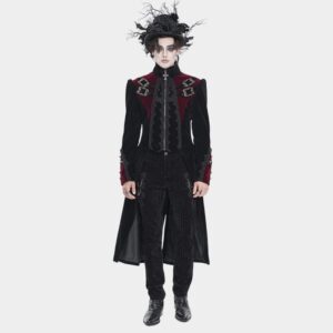 Men's Gothic Beaded Trim Buckle Strap Zip Jacket Black