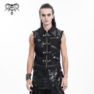 Men's Gothic Buckle-up Eyelets Ripped Vest
