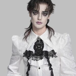 Men's Gothic Diamante Beaded Embroidery Neckwear White