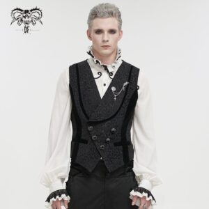 Men's Gothic Embossed Waistcoat with Brooch Black