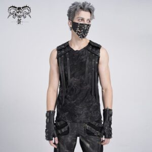 Men's Gothic Eyelet Strap Distressed Vest