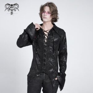 Men's Gothic Flared Sleeved Lace-up Swallow-tailed Shirt