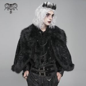 Men's Gothic Floral Printed Faux Fur Splice Cape