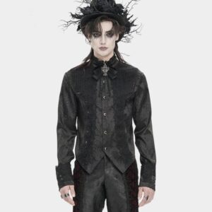 Men's Gothic Jacquard Decal Stand Collar Shirt Black