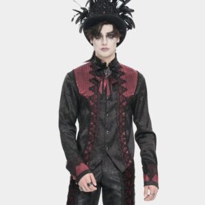 Men's Gothic Jacquard Decal Stand Collar Shirt Red