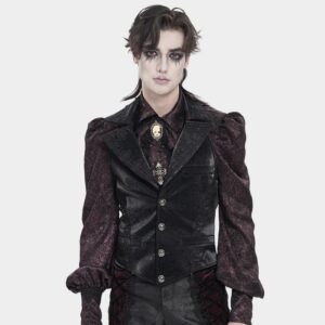 Men's Gothic Jacquard Single-breasted Halterneck Vest Black