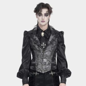 Men's Gothic Jacquard Single-breasted Halterneck Vest Silver