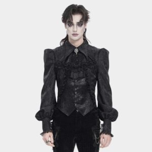 Men's Gothic Jacquard Swallow-tailed Shirt with Necktie Black