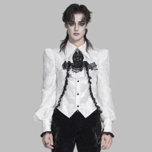 Men's Gothic Jacquard Swallow-tailed Shirt with Necktie White