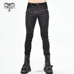 Men's Gothic Lace-Up Side Zip Black Pants