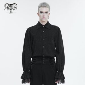 Men's Gothic Puff Sleeved Lace Hem Shirt Black