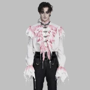 Men's Gothic Ruffled Plunging Stand Collar Shirt