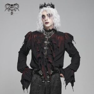 Men's Gothic Ruffled Stand Collar Plunging Shirt