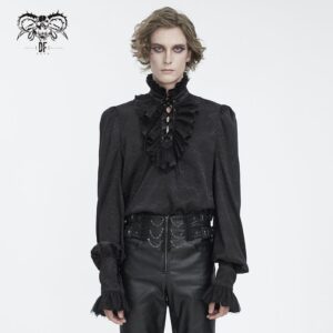 Men's Gothic Stand Collar Ruffled Jacquard Shirt