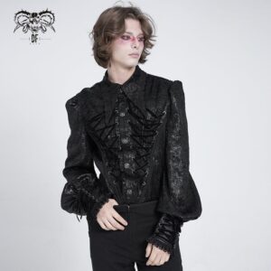 Men's Gothic Strappy Puff Sleeved Lace Hem Shirt