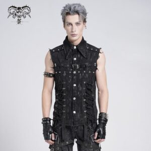 Men's Gothic Studded Lace-up Distressed Vest