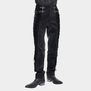 Men's Gothic Velvet Splice Lace-up Cross Pants Black