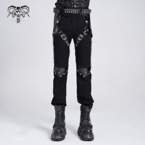 Men's Punk Armor Patent Leather Splice Pants