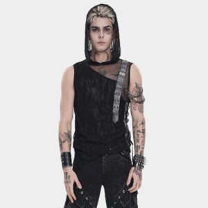 Men's Punk Asymmetric Chained Hooded Tank Top