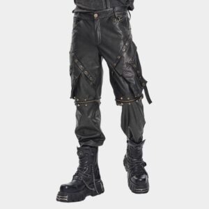 Men's Punk Big Pockets Eyelet & Rivet Pants with Detachable Legs