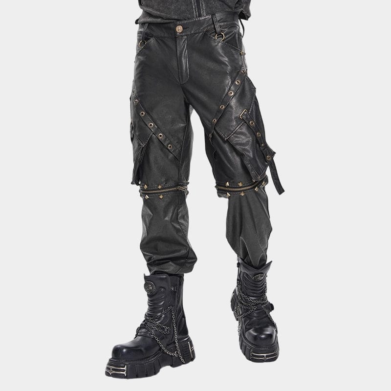 Men’s Punk Big Pockets Eyelet & Rivet Pants with Detachable Legs