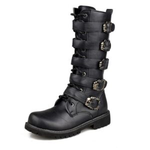 Men's Faux Leather Martin Boots With Adjustable Buckles