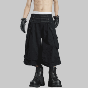 Men's Grunge High Waist Buttoned Cargo Capri Pants