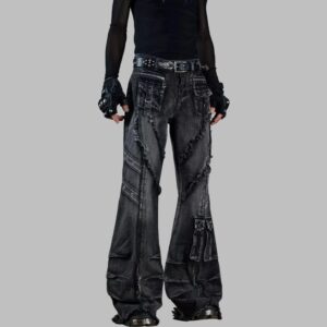 Men's Grunge Raw Edge Flare Jeans