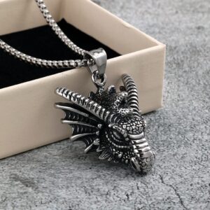 Men's Punk Antiqued Dragon Head Necklace