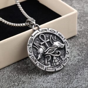 Men's Punk Antiqued Embossed Round Pendant Necklace