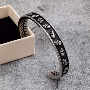 Men's Punk Antiqued Skull Open Cuff Bracelet