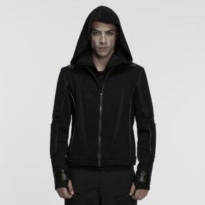 Men's Cyberpunk Cut-out Mesh Splice Zip Jacket
